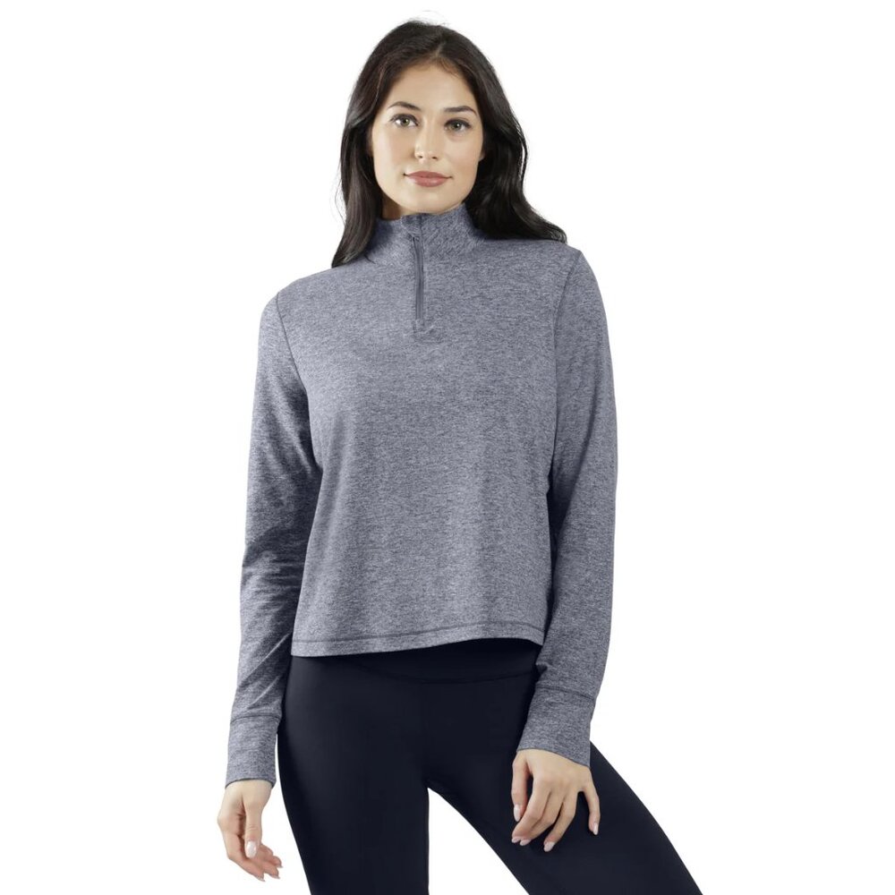 90 Degree By Reflex Two Tone Quarter Zip Long Sleeve Crop Top/NWT/M